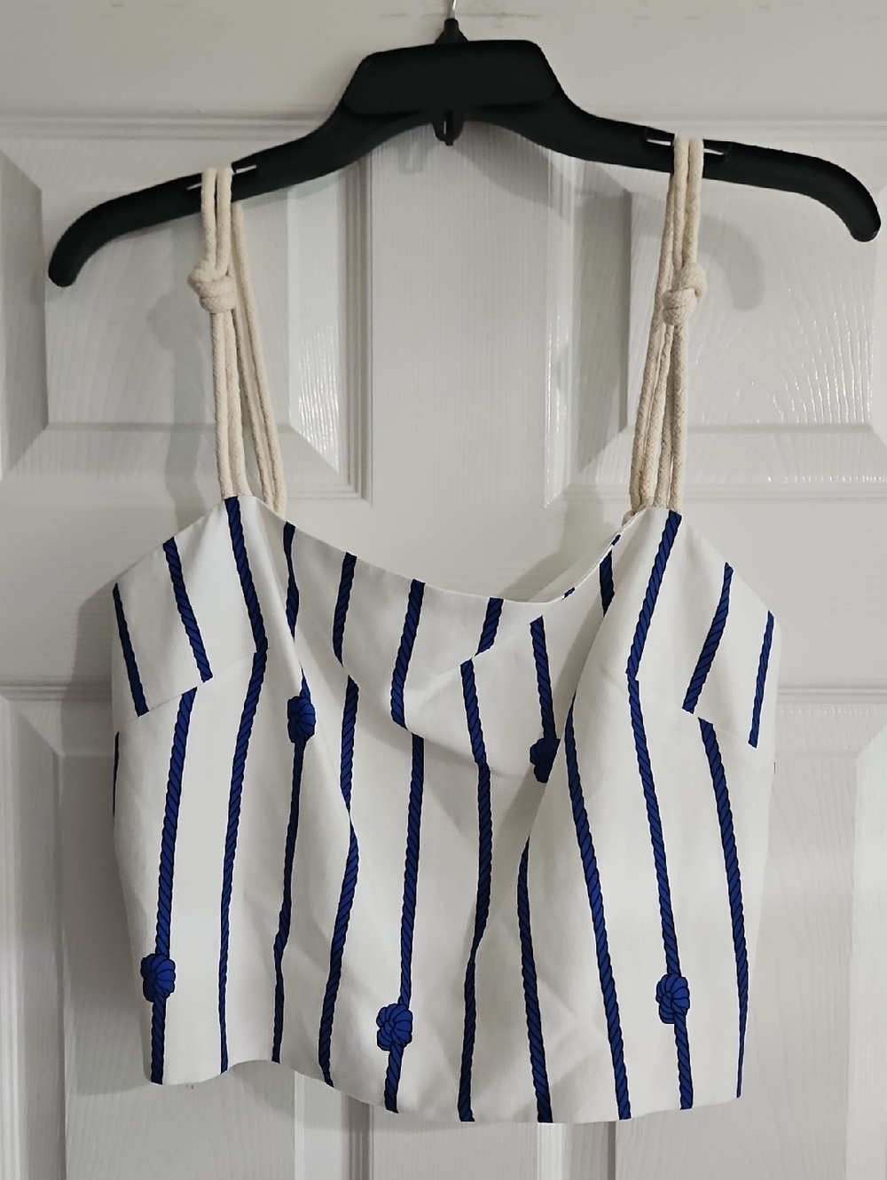 Antonio Melani Lisa Square Neck Cropped Top: White W/Blue Rope Stripes